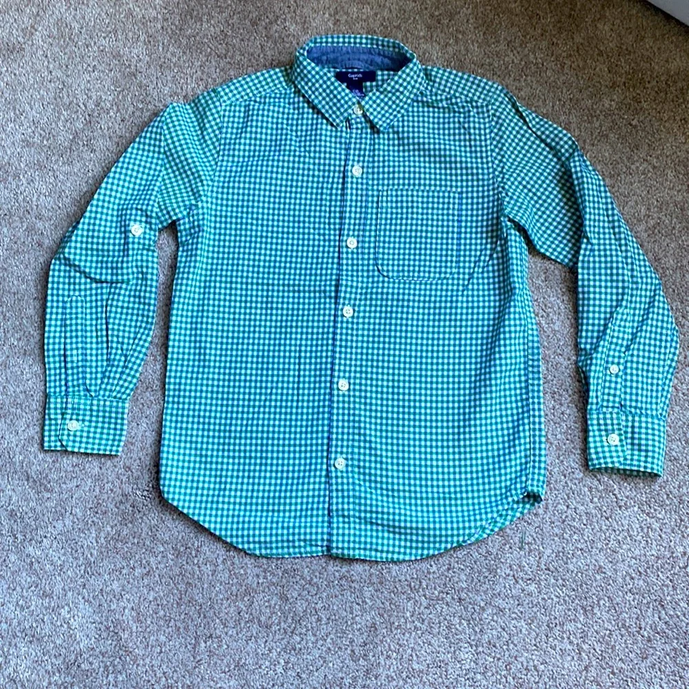 GAP Kids long-sleeve button-down gingham shirt size medium, green blue white